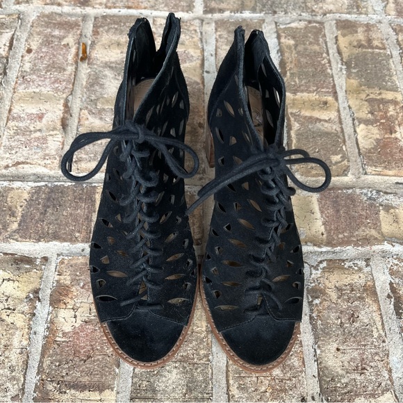 Gianni Bini Suede Open Toe Ankle Boots Size 8 1/2 M. Black - Picture 7 of 7